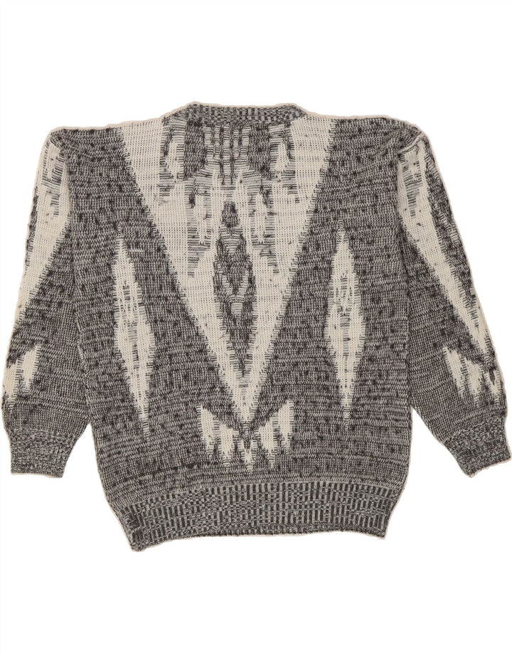 VINTAGE Mens Abstract Pattern Crew Neck Jumper Sweater Small Grey Vintage Vintage and Second-Hand Vintage from Messina Hembry 