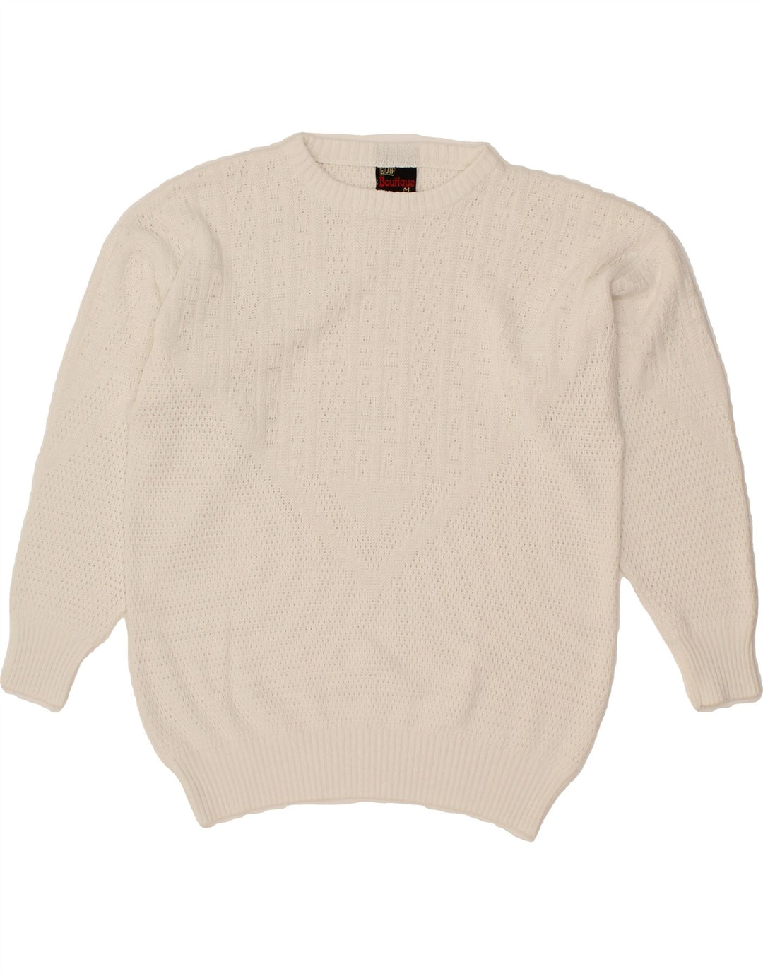VINTAGE Womens Crew Neck Jumper Sweater UK 12 Medium White Vintage Vintage and Second-Hand Vintage from Messina Hembry 