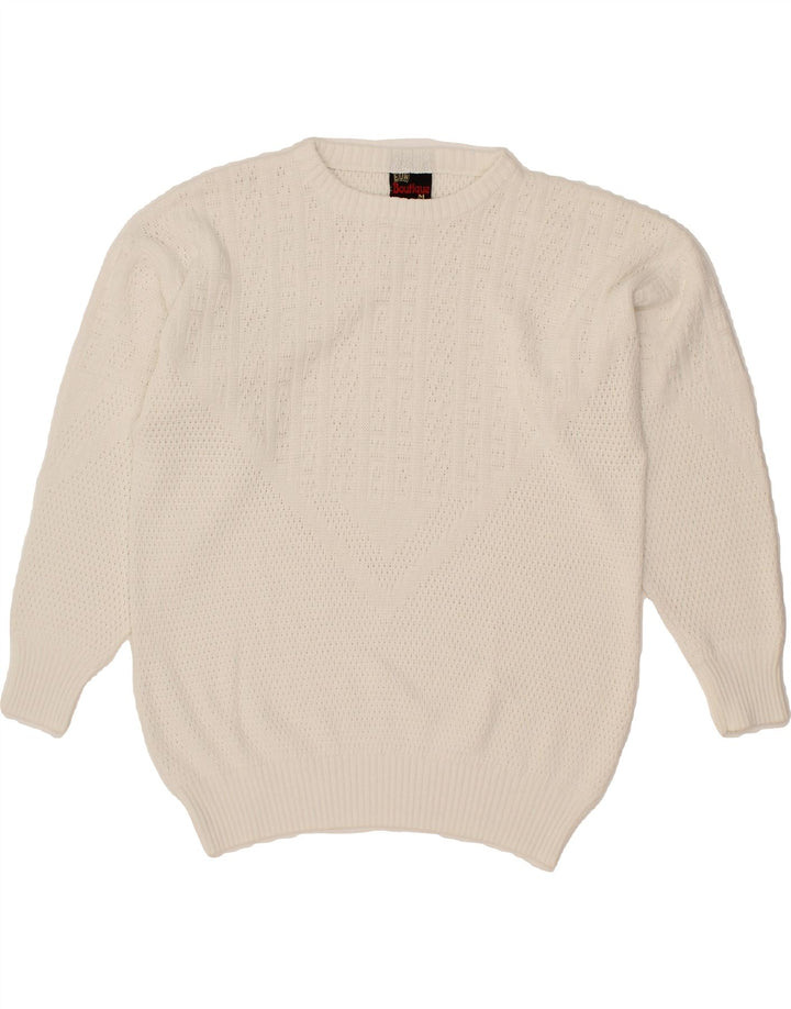 VINTAGE Womens Crew Neck Jumper Sweater UK 12 Medium White Vintage Vintage and Second-Hand Vintage from Messina Hembry 