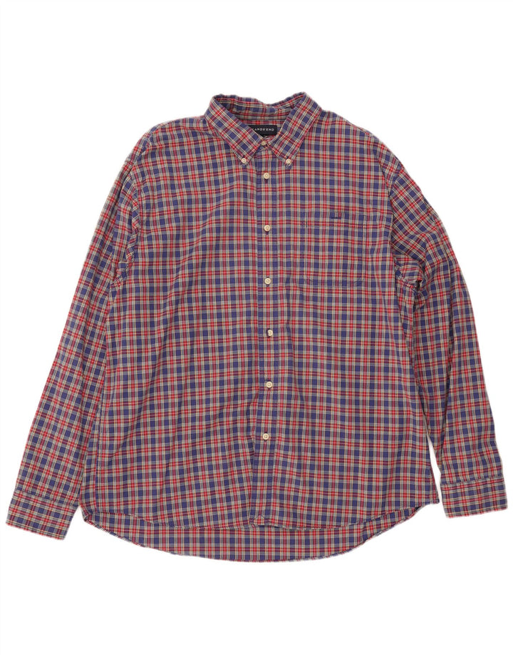 LANDS END Herre Flanelskjorte XL Rød Ternet Bomuld