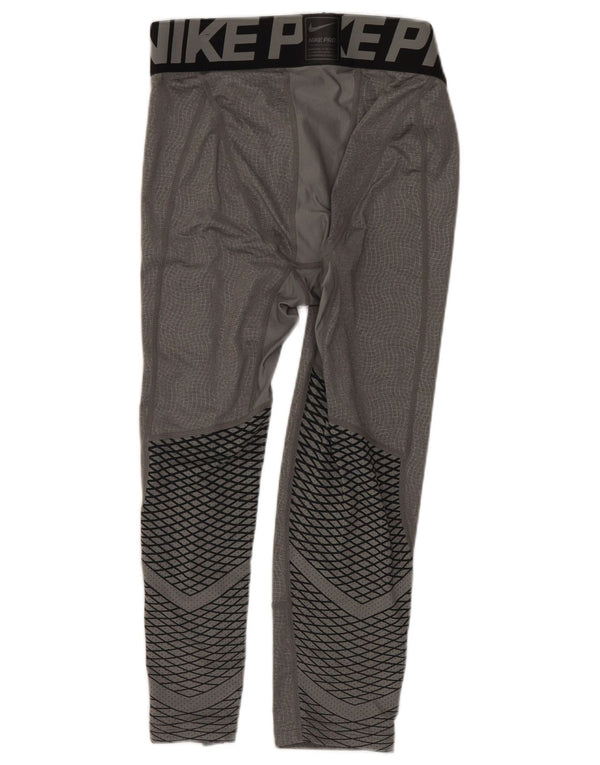 Nike Mens Graphic Capri Leggings Small Grey Colourblock Polyester