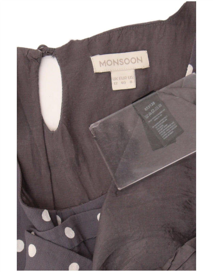 Monsoon Womens Tea Dress UK 12 Medium Grey Polka Dot Viscose