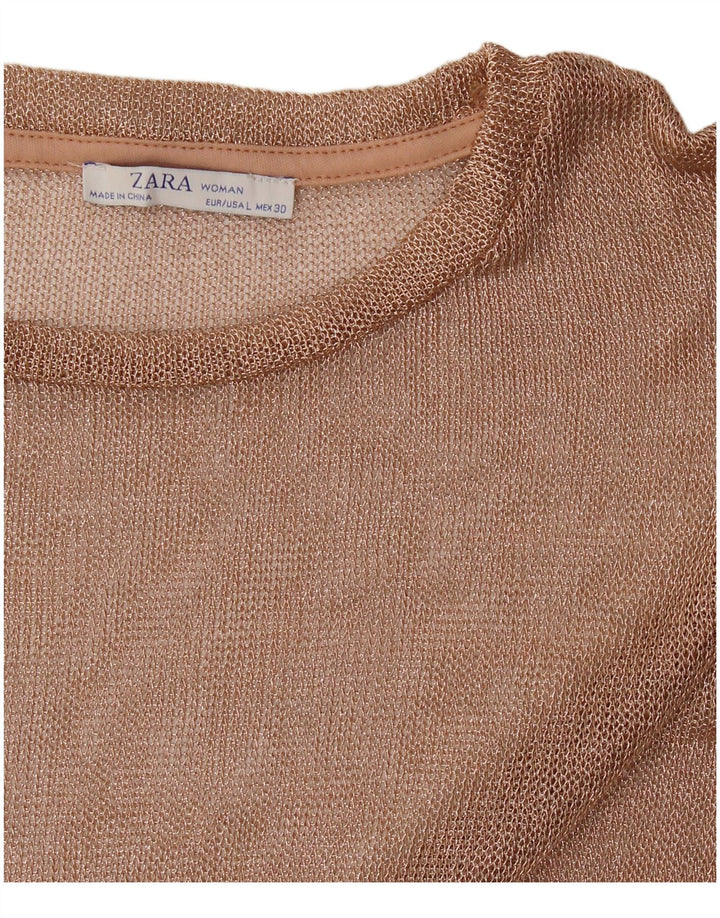 Zara Womens Top Long Sleeve UK 16 Large Gold