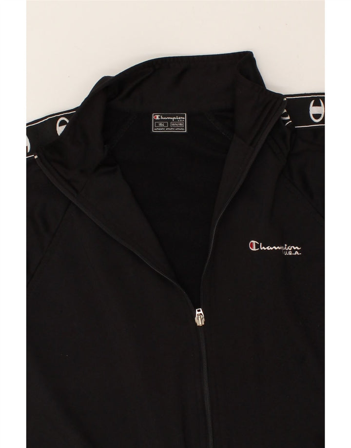 CHAMPION Boys Graphic Tracksuit Top Jacket 13-14 Years Black Polyester Vintage Champion and Second-Hand Champion from Messina Hembry 
