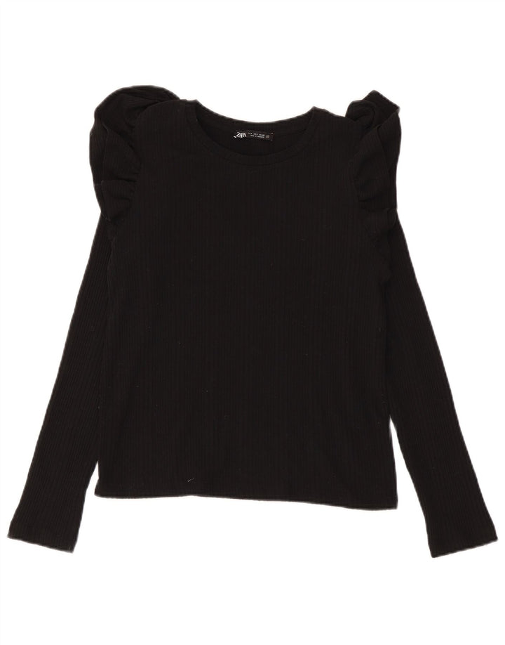 Zara Womens Top Long Sleeve UK 10 Small Black Cotton