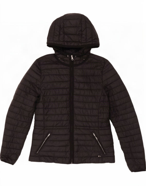 Massimo Dutti Womens Hooded Padded Jacket UK 12 Medium Black Nylon