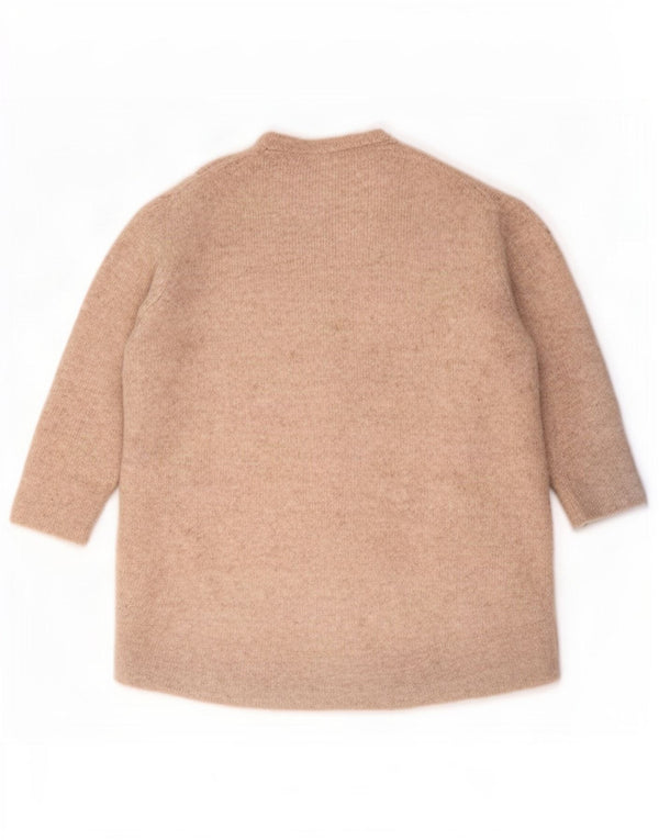 Zara Womens 3/4 Sleeve Crew Neck Jumper Sweater UK 14 Medium Beige