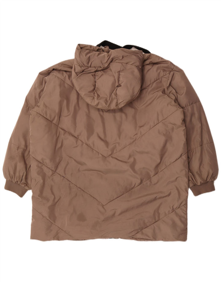 Zara Dame Hætte Oversized Polstret Frakke UK 18 XL Brun Polyester