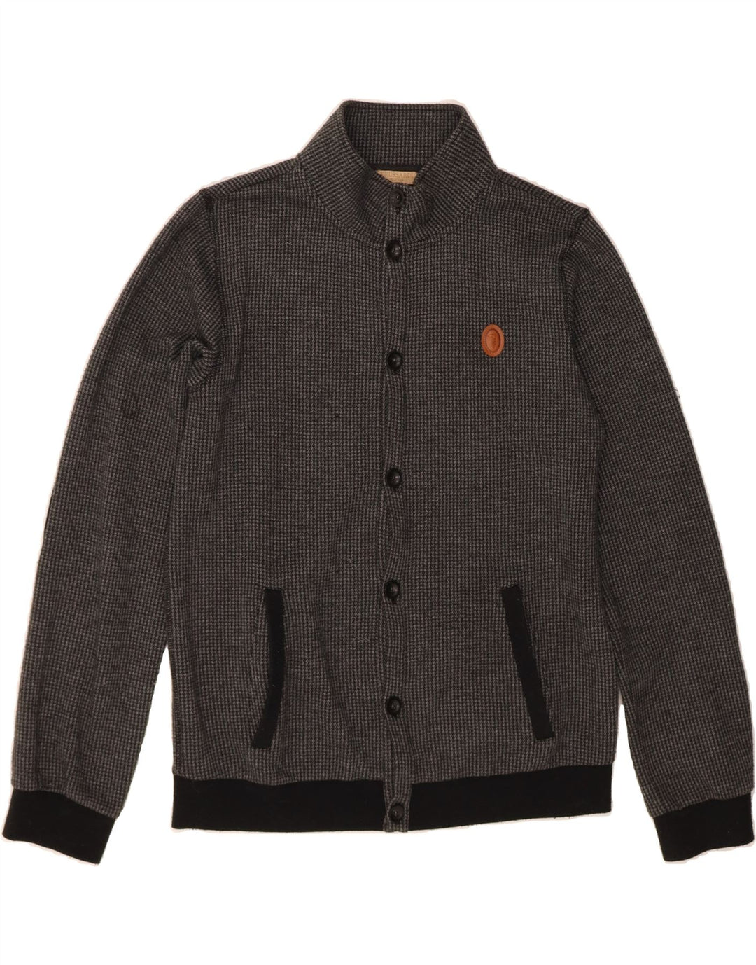TRUSSARDI Boys Tracksuit Top Jacket 15-16 Years Grey Houndstooth Polyester Vintage Trussardi and Second-Hand Trussardi from Messina Hembry 