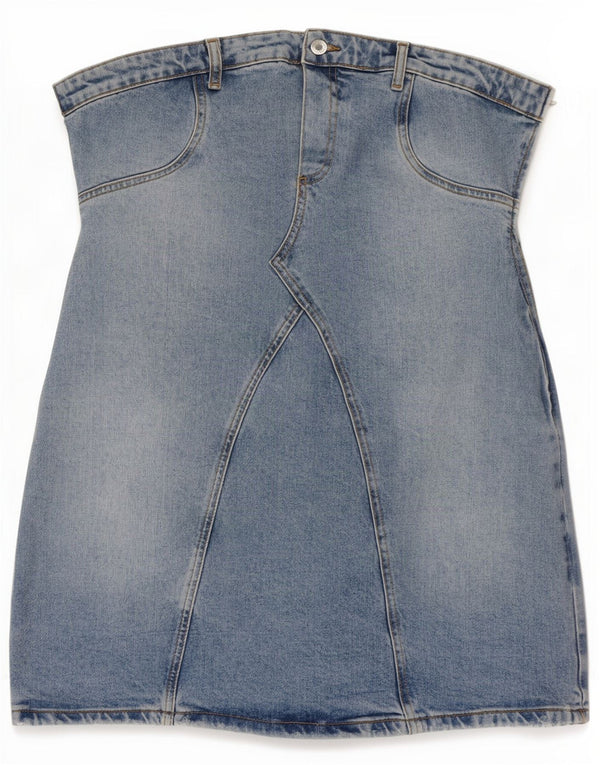 Mini abito senza spalline in denim da donna Zara UK 18 XL cotone blu