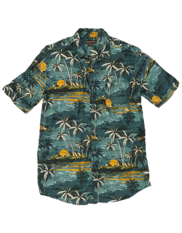 Atlas For Men Mens Short Sleeve Shirt Medium Green Floral Cotton Hawaiian