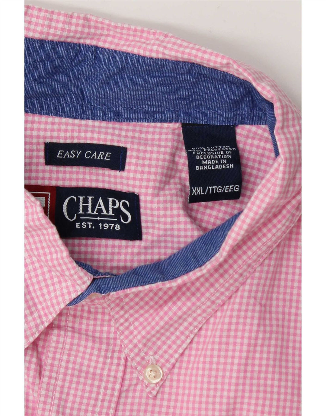 Chaps Mens Short Sleeve Shirt 2XL Pink Gingham Cotton