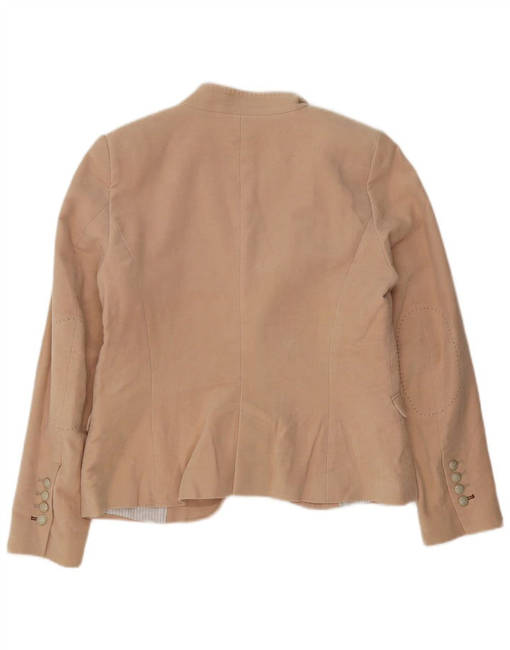 Zara Dame 1 Knap Blazer Jakke UK 14 Stor Beige Bomuld