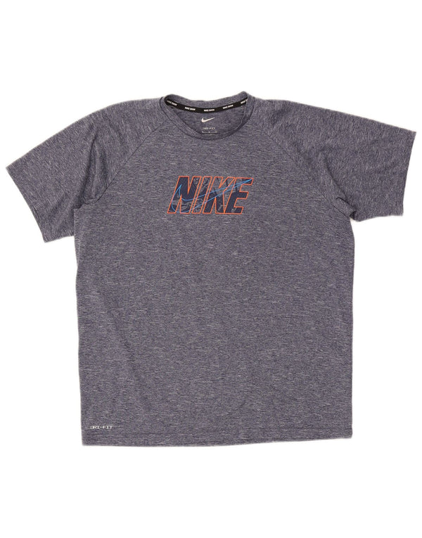 Nike Herre Dri Fit grafisk T-shirt Top Medium Navy Blue Flecked