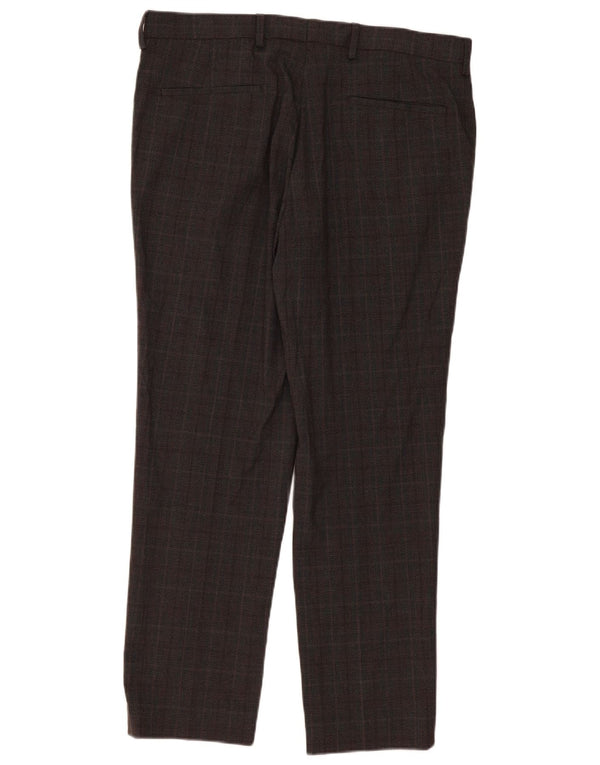 Marks & Spencer Mens Slim Chino Trousers W36 L31 Brown Check Polyester
