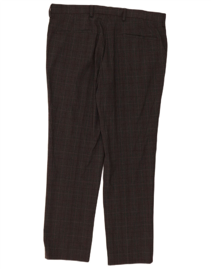 Marks & Spencer Pantalon Chino Slim Homme W36 L31 Marron Carreaux Polyester