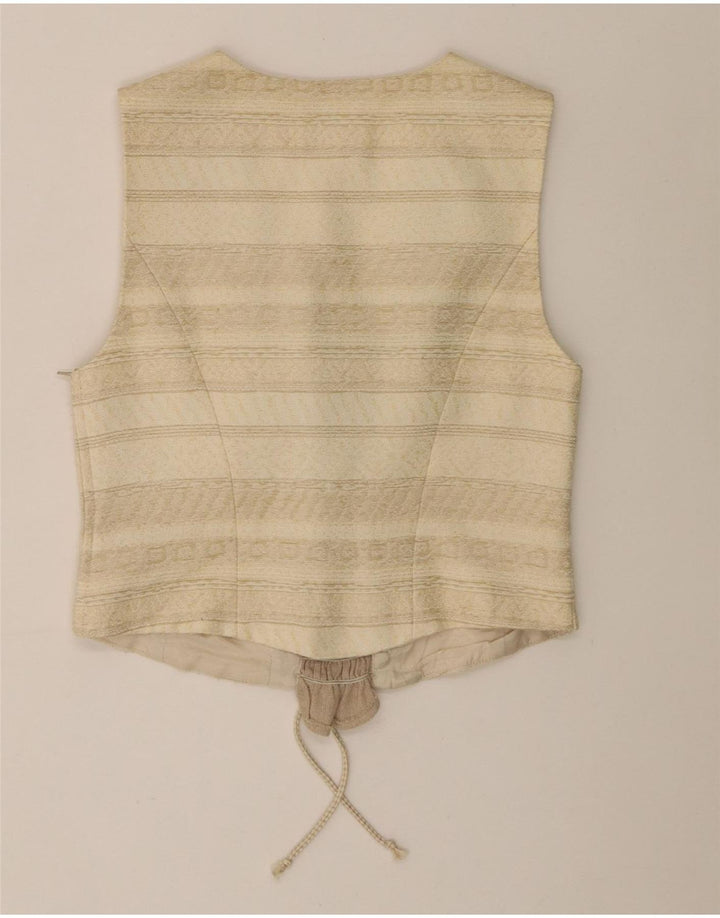 Vintage Womens Crop Top UK 12 Medium  Beige Striped Acetate