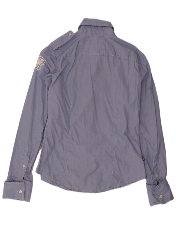 Blauer Womens Military Formal Shirt UK 16 Large Blue Pinstripe Cotton