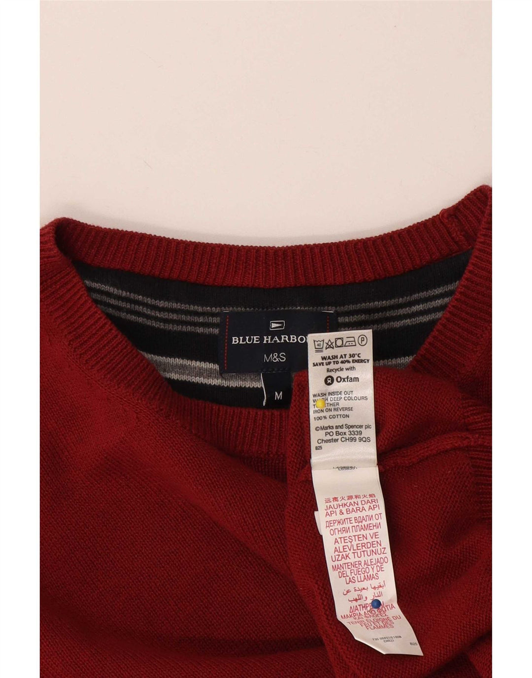 Męski sweter Marks & Spencer Blue Harbor z okrągłym dekoltem, średni czerwony