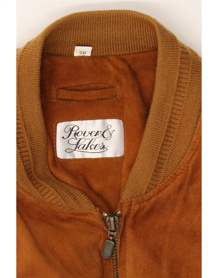 ROVER&LAKES Mens Suede Bomber Jacket IT 50 Large Beige Leather Vintage Rover&Lakes and Second-Hand Rover&Lakes from Messina Hembry 