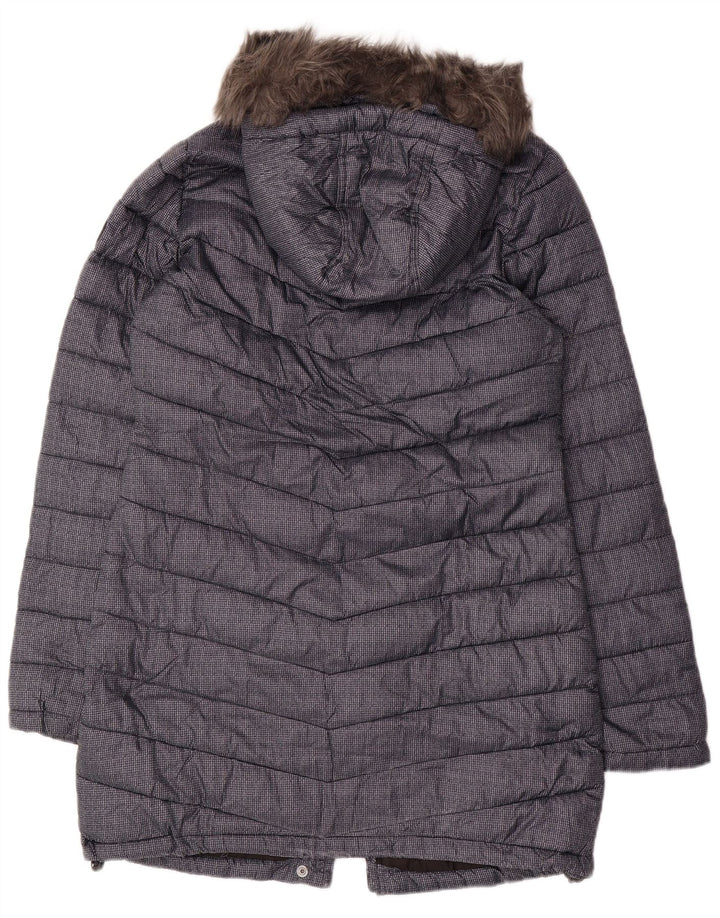 SUPERDRY Womens Hooded Padded Coat UK 12 Medium Navy Blue Polyester