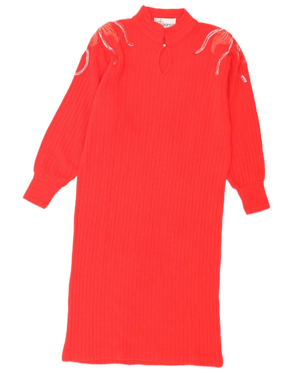Nelly Bianco Dame Langærmet Jumper Kjole IT 48 XL Red Floral Angora