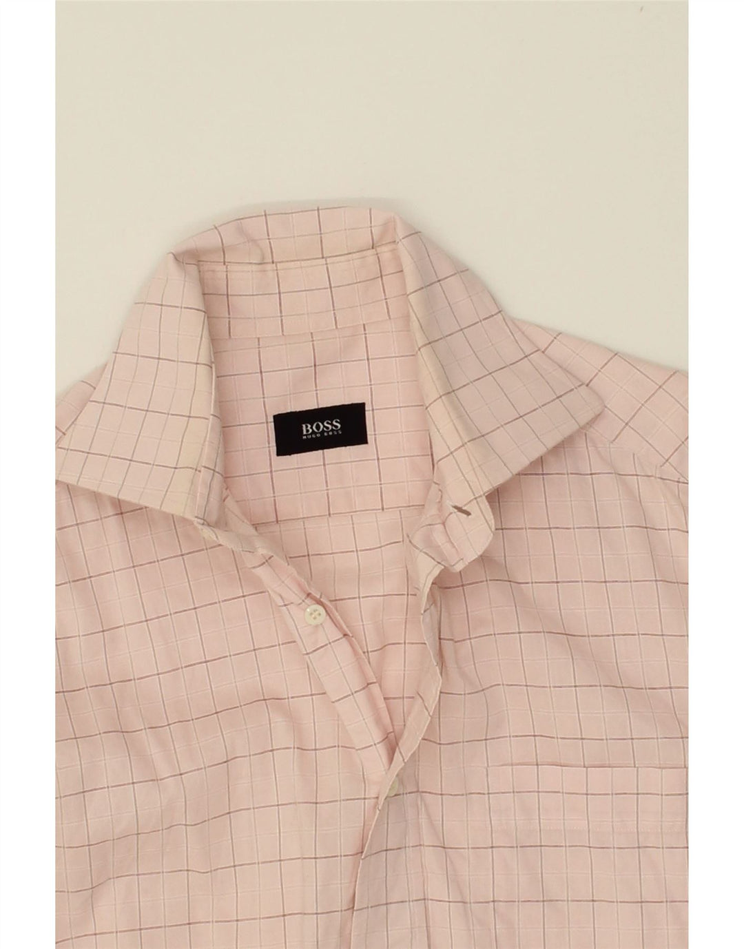 HUGO BOSS Mens Shirt Size 39 15 1/2 Medium Pink Check Cotton Vintage Hugo Boss and Second-Hand Hugo Boss from Messina Hembry 
