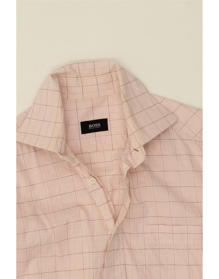 HUGO BOSS Mens Shirt Size 39 15 1/2 Medium Pink Check Cotton Vintage Hugo Boss and Second-Hand Hugo Boss from Messina Hembry 
