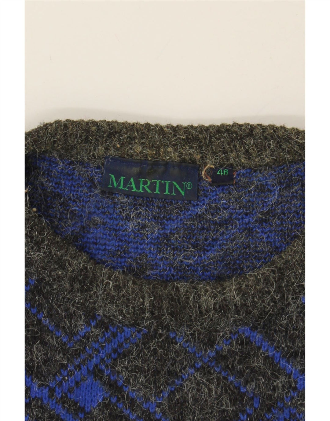 VINTAGE Mens Crew Neck Jumper Sweater IT 48 Medium Grey Geometric Vintage Vintage and Second-Hand Vintage from Messina Hembry 