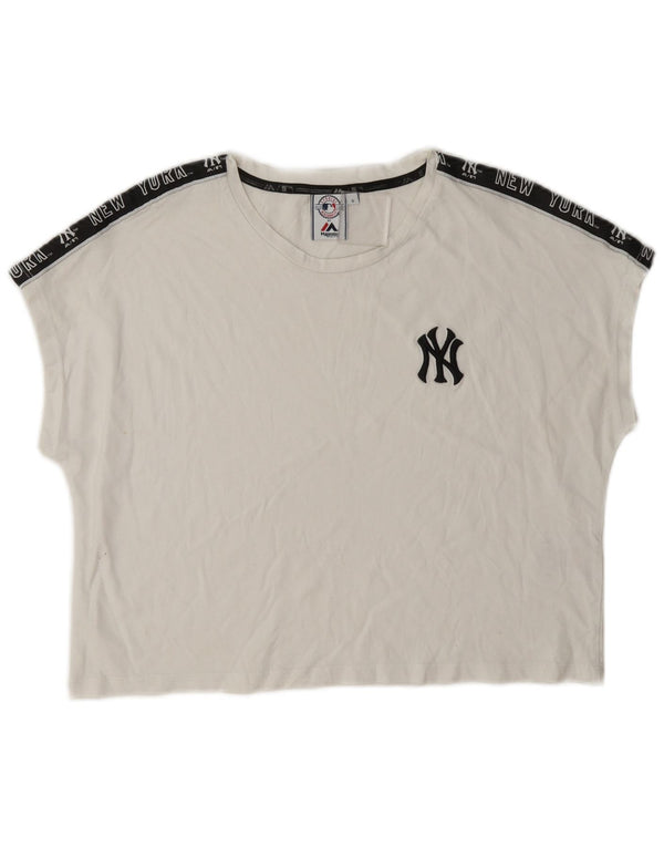 Majestic Womens New York Yankees Crop Graphic T-shirt Top 10 Small White UK