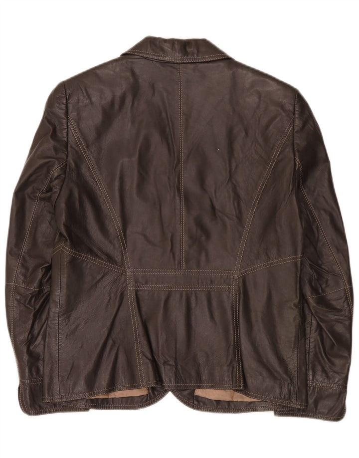 Jaqueta blazer feminina vintage de couro com 3 botões Reino Unido 14 marrom médio