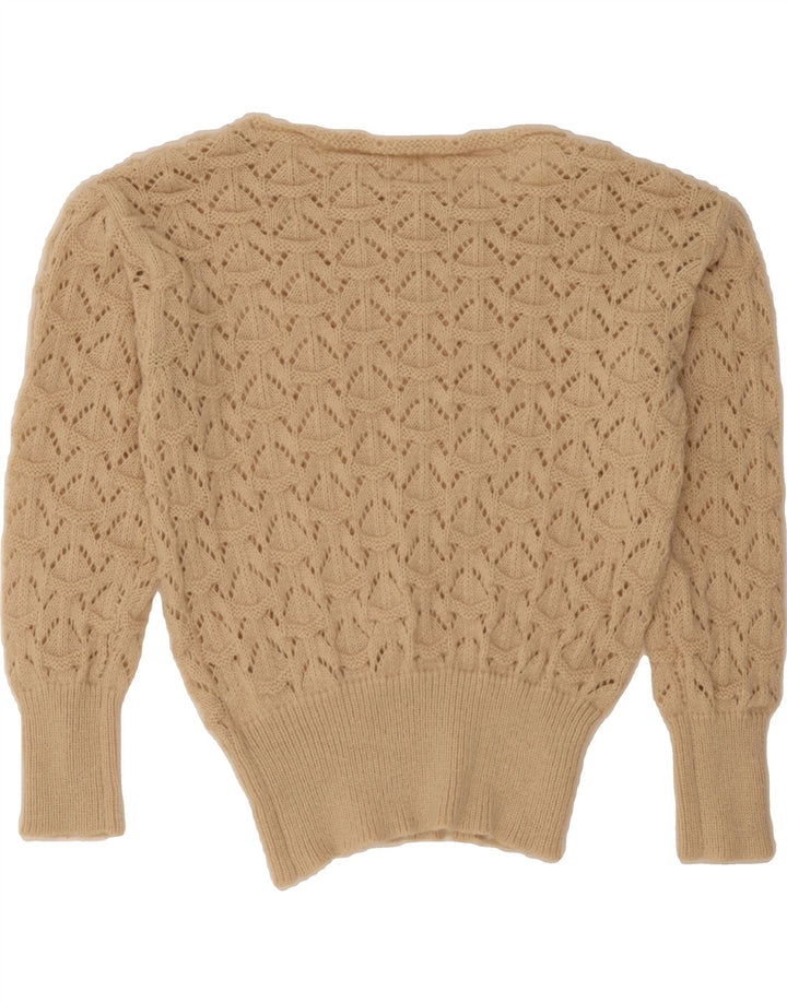 VINTAGE Womens Boat Neck Jumper Sweater UK 14 Medium Beige Polyester Vintage Vintage and Second-Hand Vintage from Messina Hembry 