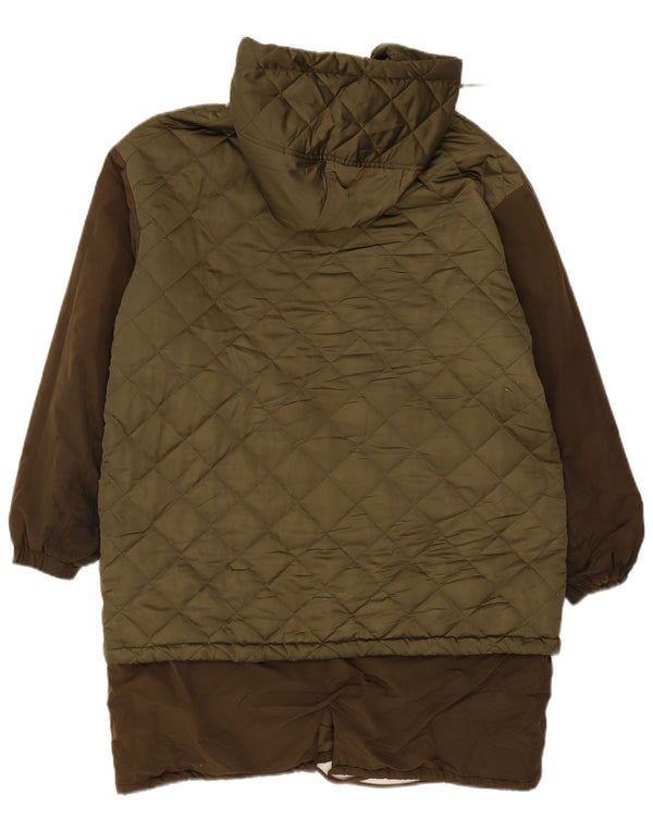 Zara Abrigo acolchado con capucha de gran tamaño para mujer UK 10 Small Caqui Poliéster