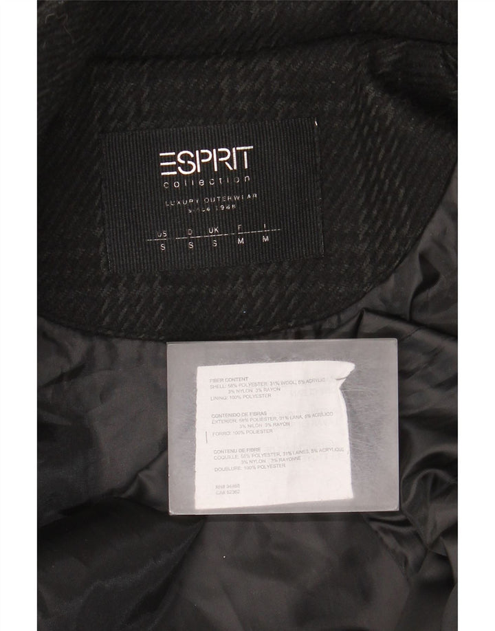 Esprit Dame hætteoverfrakke UK 10 Small Black Houndstooth Polyester