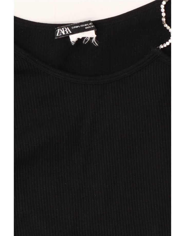 Zara Womens Crop One Shoulder Top UK 14 Large Black