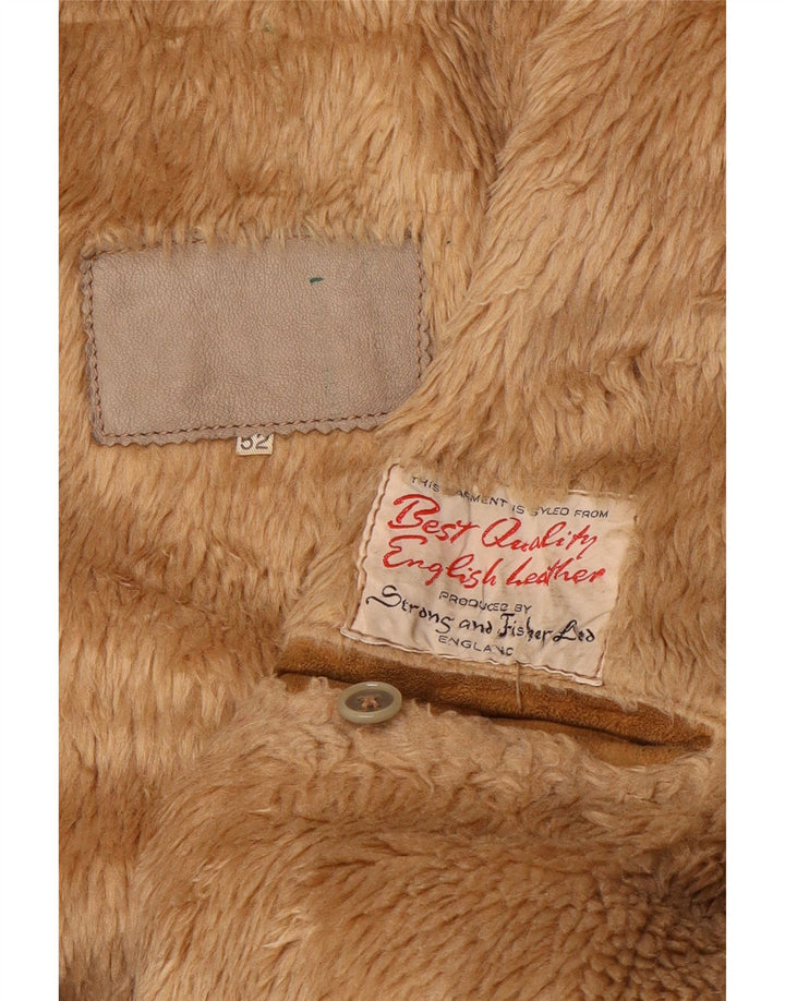 Vintage Mens Shearling Jacket IT 52 XL Brown Leather
