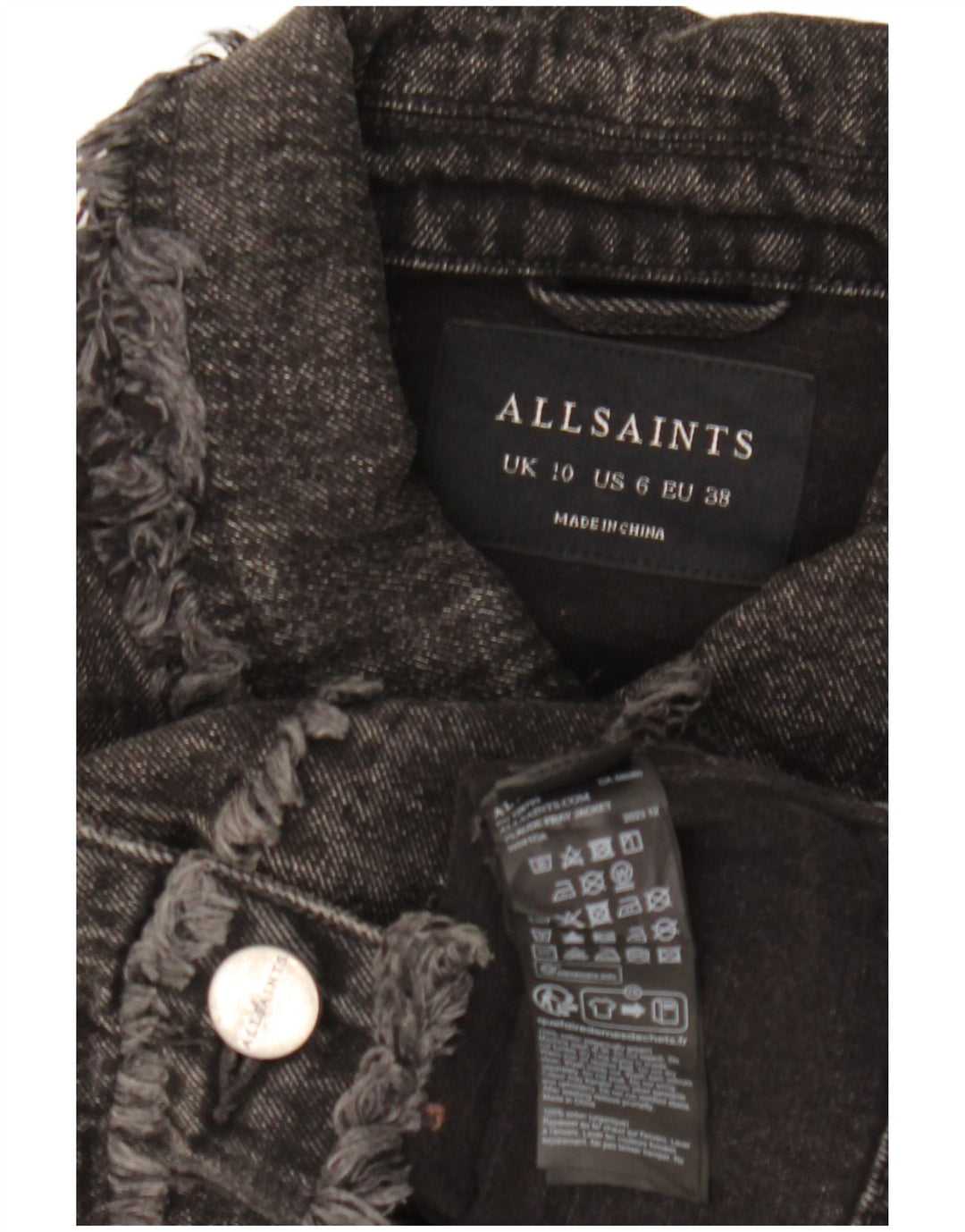 All Saints Womens Crop Oversized Denim Jacket UK 10 Small Black Cotton