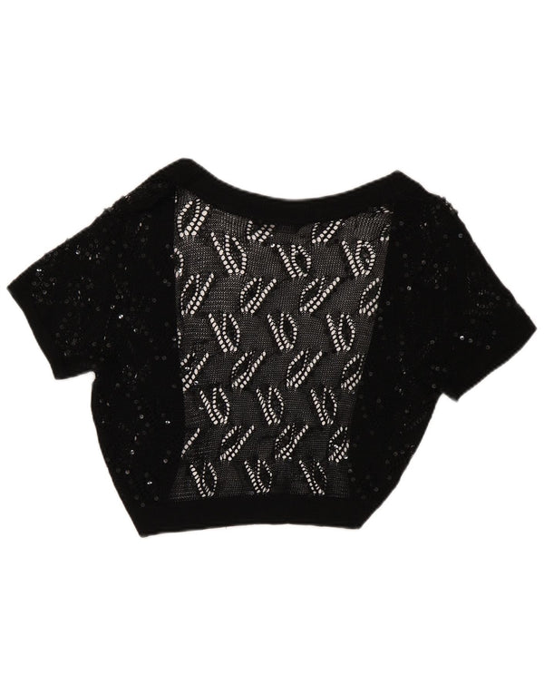 Debut Womens Bolero Open Cardigan Sweater UK 8 Small Black Geometric