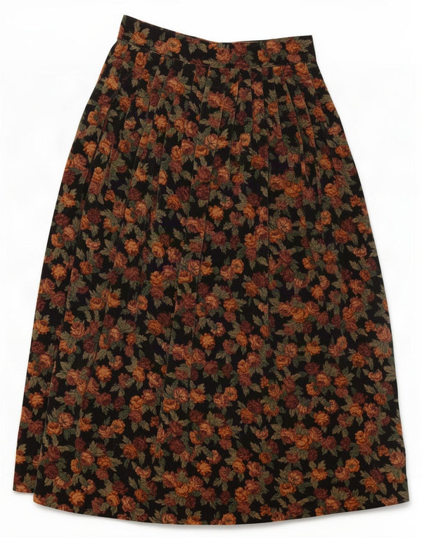 Vintage Damen Faltenrock in A-Linie mit hoher Taille, IT 46, groß, W26, schwarz geblümt