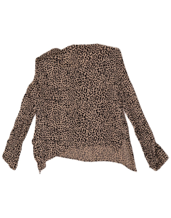 Zara Dame Asymmetrisk Langærmet Crop Top UK 12 Medium Beige Animal Print