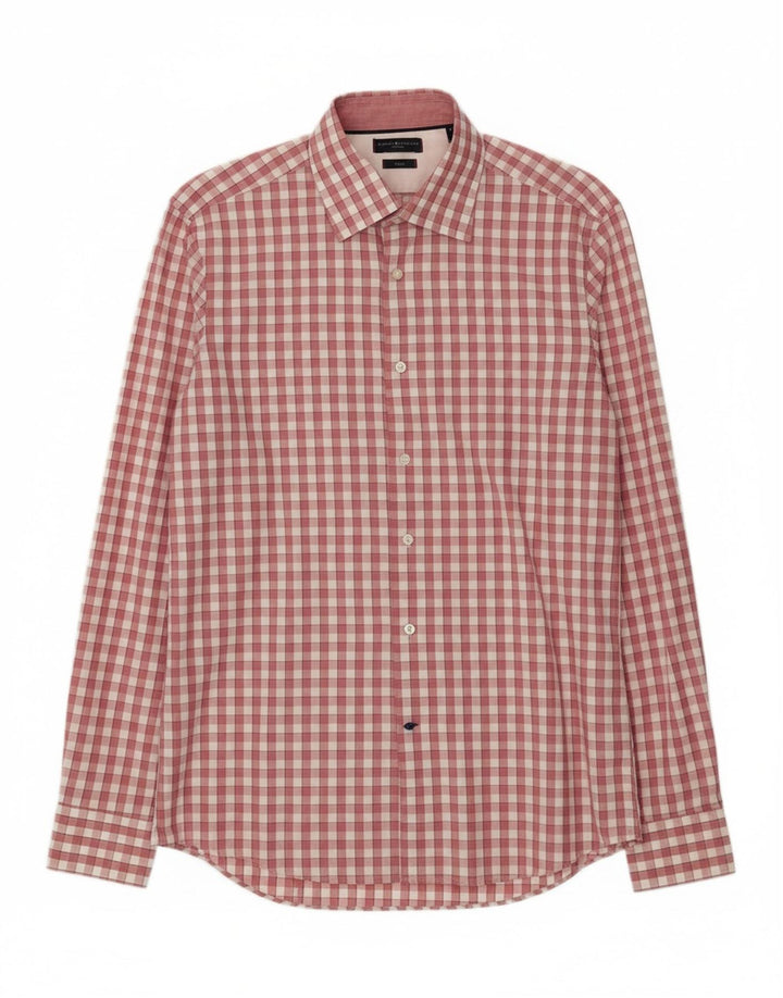 TOMMY HILFIGER Mens Fitted Shirt Size 40 15 3/4 Medium Pink Check Vintage Tommy Hilfiger and Second-Hand Tommy Hilfiger from Messina Hembry 