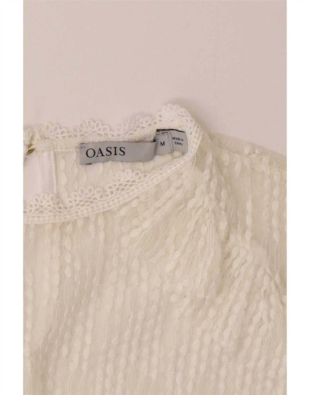 Oasis Dame Langærmet Blonde Se Through Top UK 14 Medium White