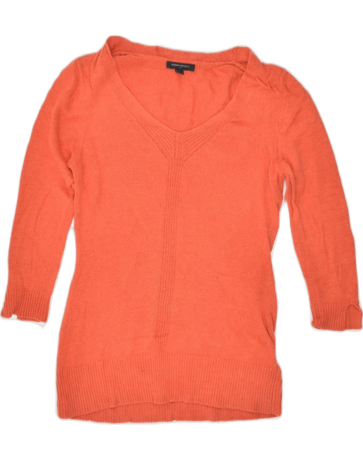 BANANA REPUBLIC Womens V-Neck Jumper Sweater UK 12 Medium Orange Cotton | Vintage Banana Republic | Thrift | Second-Hand Banana Republic | Used Clothing | Messina Hembry 