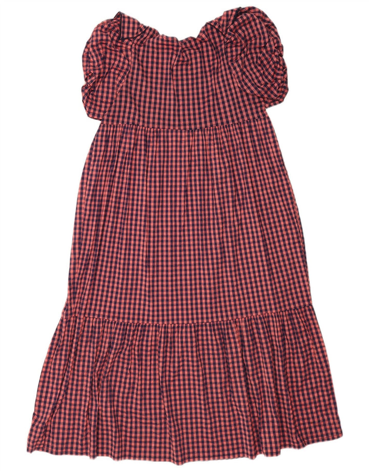 Zara Womens Ruffle Empire Dress UK 10 Small Pink Gingham Polyester