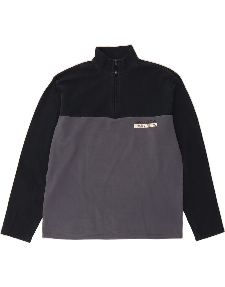 NAUTICA Mens Zip Neck Sweatshirt Jumper Medium Navy Blue Colourblock Vintage Nautica and Second-Hand Nautica from Messina Hembry 