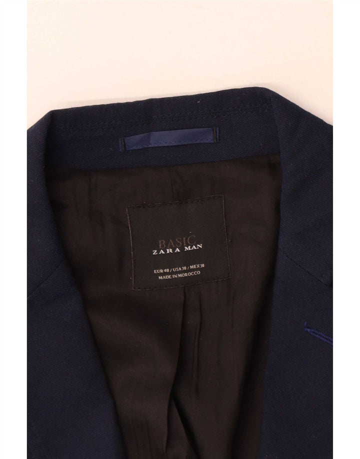 Zara Veste Blazer 2 Boutons Homme EU 48 Bleu Marine Moyen Polyester