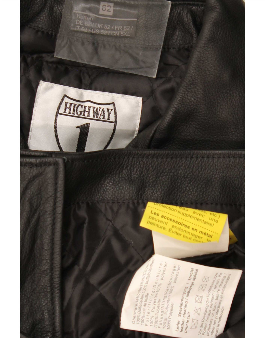 Highway 1 Herre Læder Biker Jacket UK 52 4XL Sort Læder