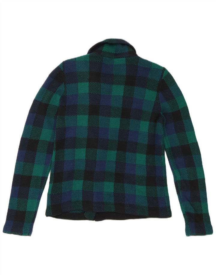 Chaps Womens Cardigan Sweater UK 14 Medium Green Check Cotton