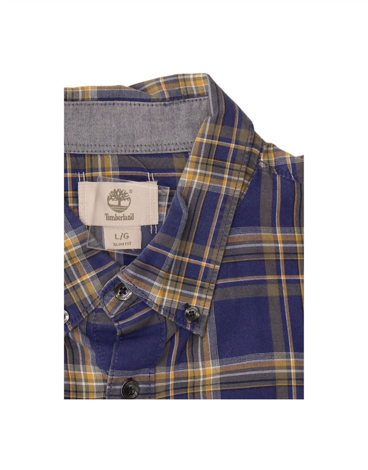 TIMBERLAND Mens Slim Fit Shirt Large Blue Check Vintage Timberland and Second-Hand Timberland from Messina Hembry 