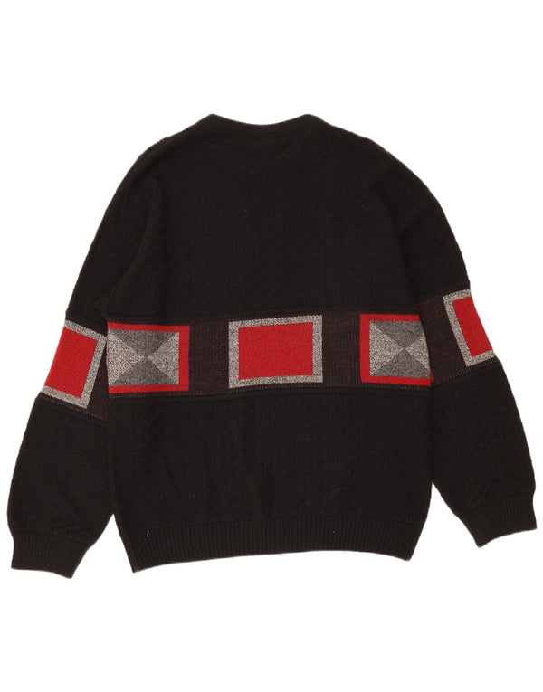Enzio Emilio Mens Crew Neck Jumper Sweater XL Black Geometric Polyacrylic